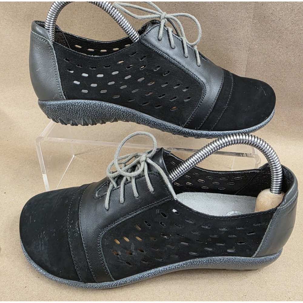 Naot (Sz 37) Lalo Shoes Womens Black Leather Perforated Lace Up Oxfords Comfort